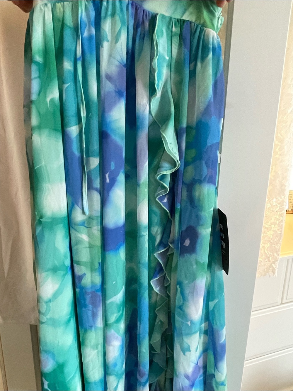 Lulus Elisanna Teal Multi Floral Lace-up Midi Dress Green - Size M - Picture 5 of 5